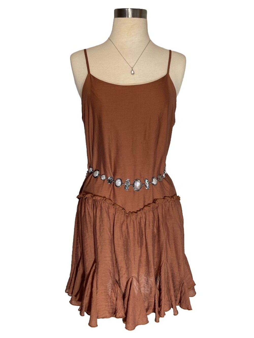 Bluivy Terracotta Ruffled Gusset Swing Dress S